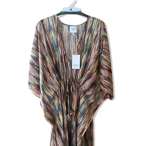 Misa Los Angeles Rena Kaftan Dress Cotton-blend abstract print gather tie maxi - Picture 5 of 13